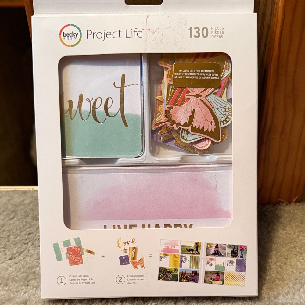 Project Life scrapbook cards with gold foil butterflies